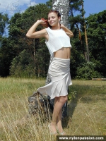 Pantyhose teen girl posing in nylon outdoor