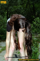 Pissing outdoor on a concrete slab