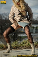 Teen walking and pissing outdoor