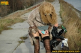 Teen walking and pissing outdoor