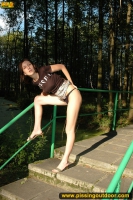 Pissing on a concrete park ladder