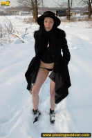 Teen brunette winter outdoor pissing