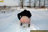 Teen brunette winter outdoor pissing