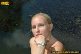 Pissing teen blonde pisses in the pool outdoor