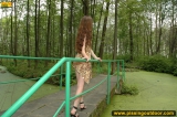 Outdoor pissing in the park on stone tiles
