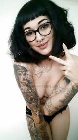 Tattooed hipster teen strips down - she wants cum on her bum