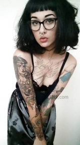 Tattooed hipster teen strips down - she wants cum on her bum