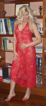 my long transparent red dress