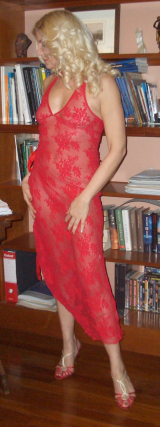 my long transparent red dress