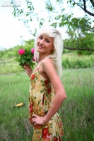 Girl with pink flowers