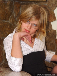 Russian teen blonde shows pussy wearing stockings - N