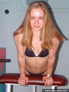 Russian teen blonde undresses in the gym - N
