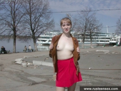 Russian teen outdoor upskirt posing without panties - N