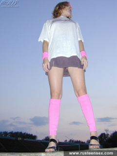 Russian teen blonde walks naked outdoor and masturbates - N