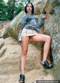 Russian teen outdoor naked posing on the cliff - N