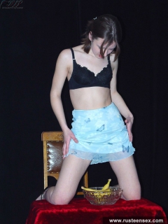 Russian teen masturbates her shaved pussy with banana - N