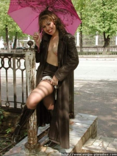 Hot virgin strips outdoors - N