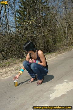Outdoor pissing on asphalt path - N