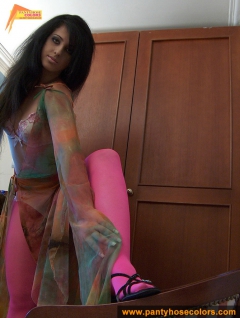 Magenta pantyhose and white panties - N