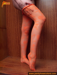 Orange patterned pantyhose teen - N
