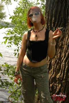 Mina in the woods enjoying a sexy smoking session - N
