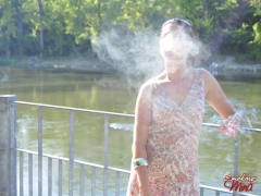 Amateur brunette babe Mina outdoor sexy smoke session - N