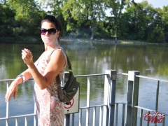 Amateur brunette babe Mina outdoor sexy smoke session - N
