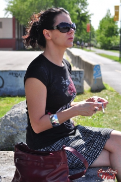 Redhead Mina in her sunglasses sexy smoking on a sunny day - N