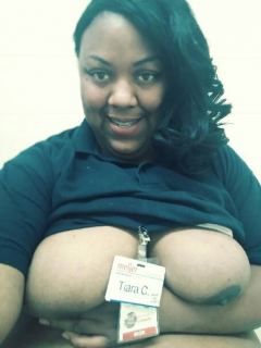 BBW Slut Tiara Danielle Cox flashing at work - N