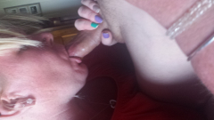 Blonde slut deapthroats cock - N