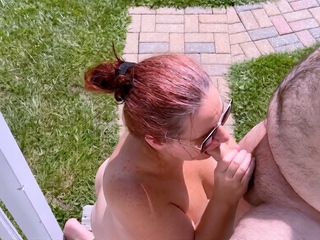 Missy Sucks Thick Uncut Cock Outdoors