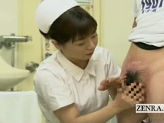 Subtitled Japanese doctor nurse handjob with cumshot