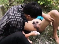 Asian twinks enema outdoors from his doc