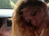 Cheating woman licks teen man within the vehicle