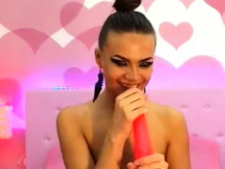 Pink dildo deepthroating by a hot chick DTD