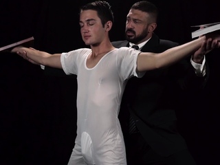 Bishop exposes his dick and ass fucks twinks bare hole