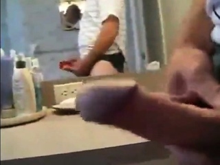 Daddy jerking in washroom