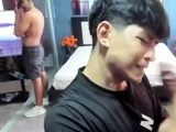 Two randy gay fellas giving blowjobs in group sex action