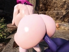 Bimbo Rides and Enjoys Purple Long Futanari Cock