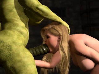 Futa orc with a huge dick fucks hard a sexy blonde slut