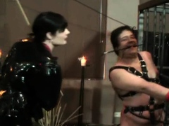 Femdom fetish mistresses fuck bdsm loser with strapon