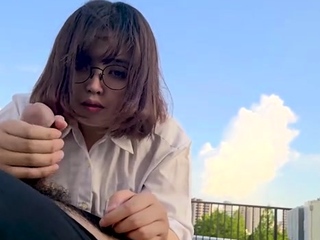 Hot Asian POV blowjob outdoors