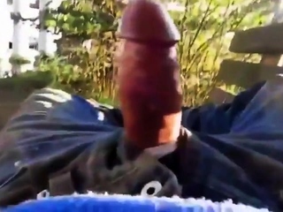 Str8 Big Cock Guy Stroking Outdoors on a Park Bench