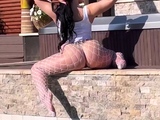 Sexy beautiful ass brunette babe outdoor solo