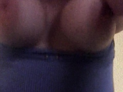 Amateur busty brunette masturbates and does hand job