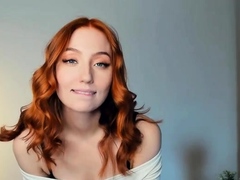 Amateur redhead masturbates then gives a blowjob